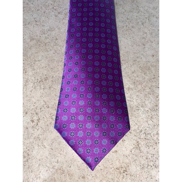 Ermenegildo Zegna Purple Patterned Silk Mens Tie 60" Made In Italy - Picture 6 of 13